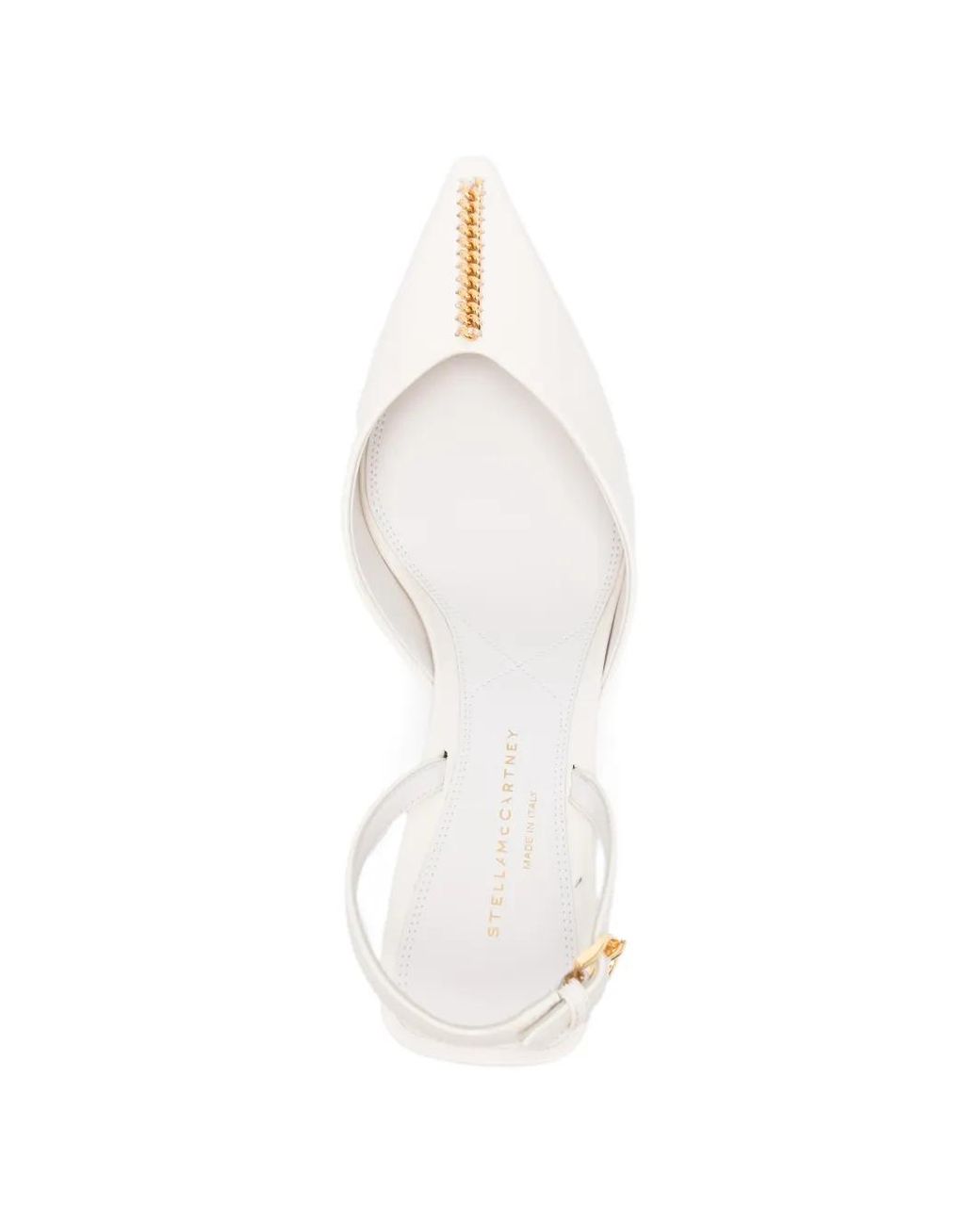 Stella McCartney White Pointed Chain-Detail Pumps