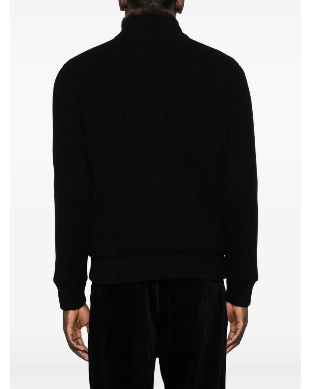 Barba Napoli Black Ribbed-Knit Faux-Fur-Trim Jacket for men