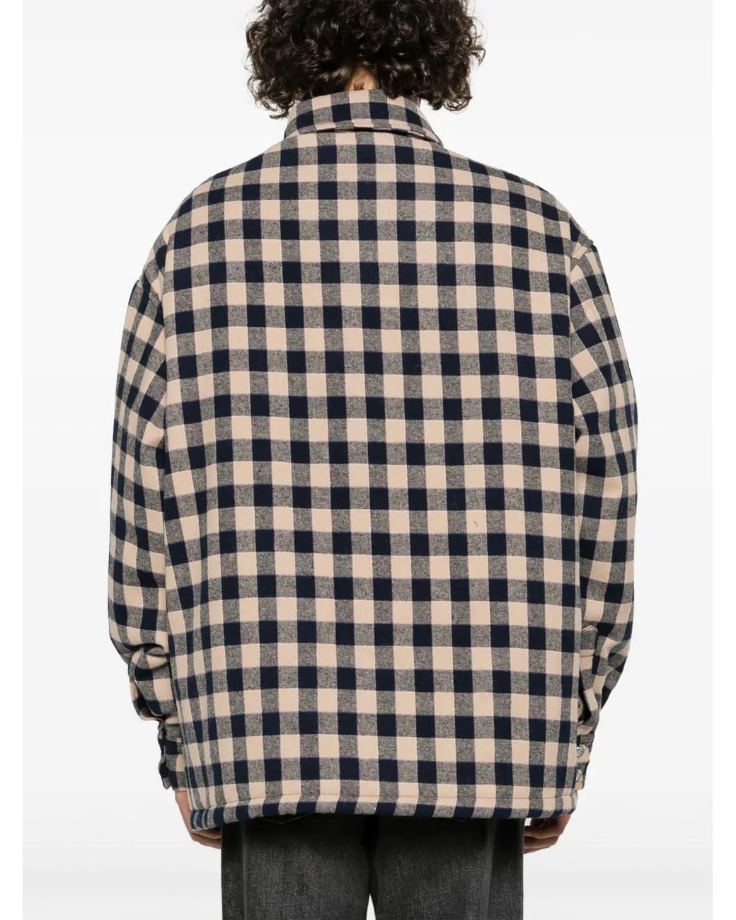 Bluemarble Black Checkerboard-Print Logo-Plaque Shirt Jacket for men