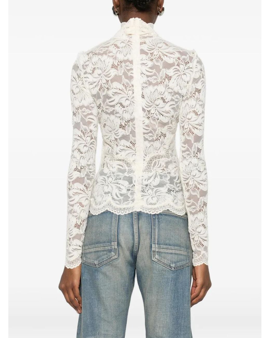 Rabanne White Long-Sleeved Lace Top With Cut-Out Details