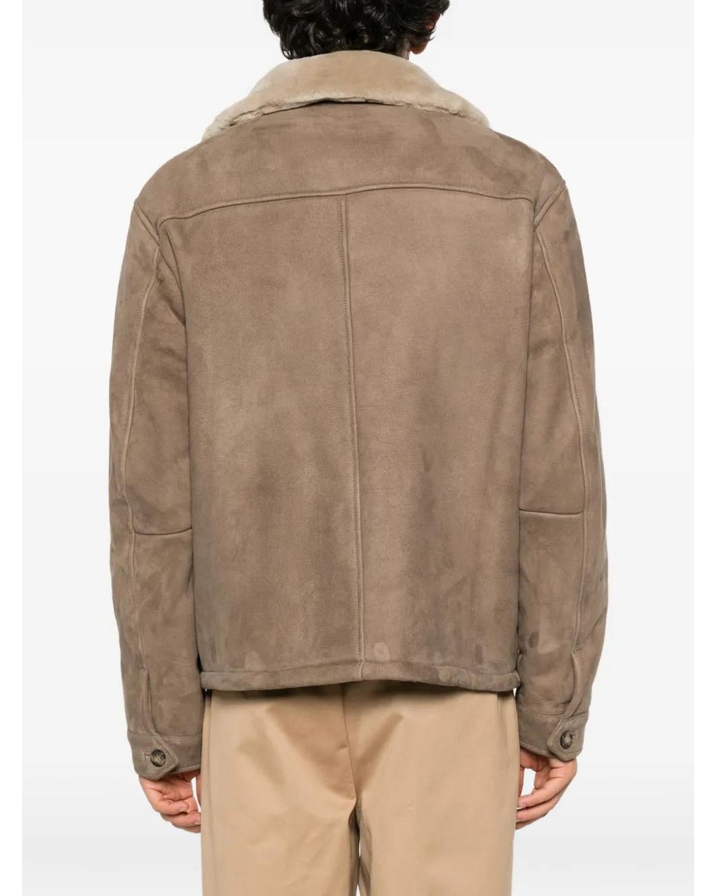 7 For All Mankind Brown Shearling-Collar Suede Coat for men