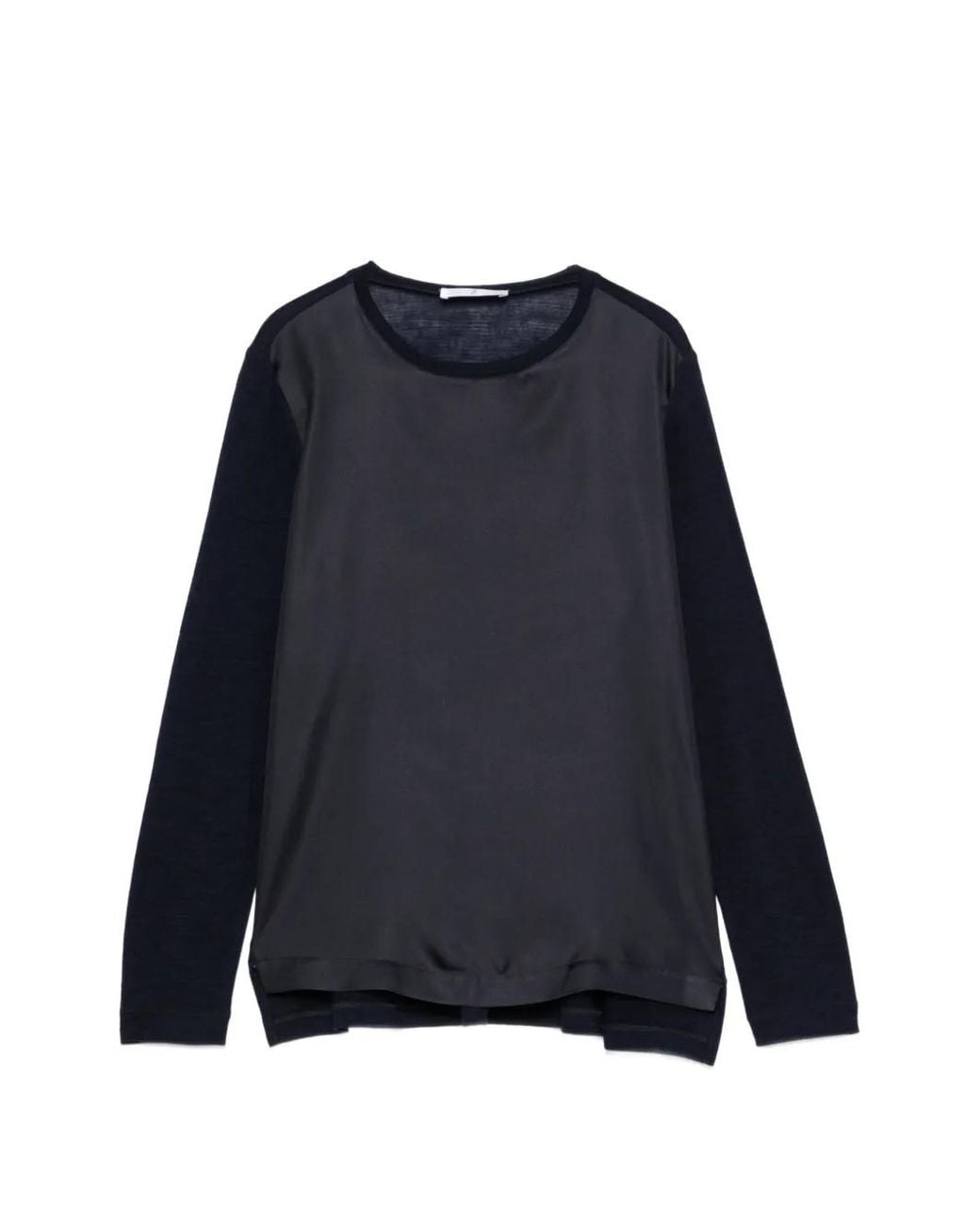 Whyci Blue Satin-Panel Long-Sleeve Top