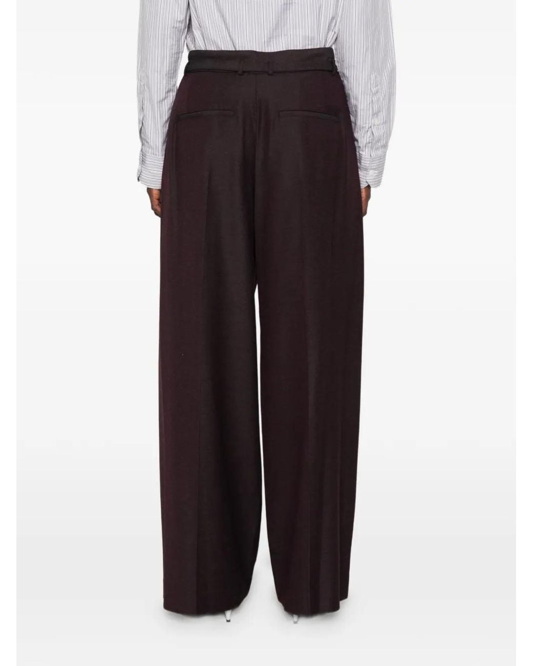 SOLOTRE White Belted Pleated Palazzo Pants