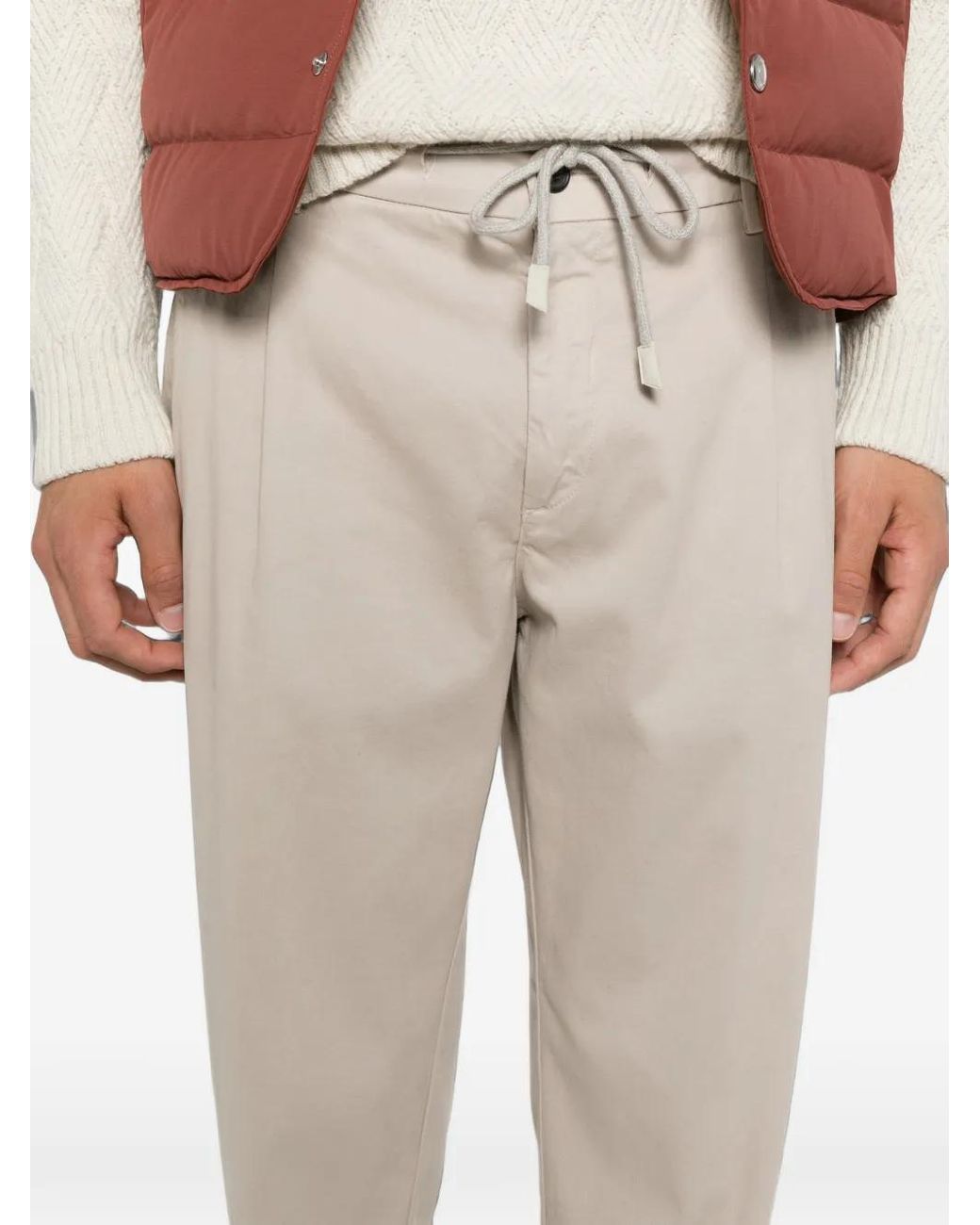 Eleventy White Pleated Drawstring-Waist Trousers for men