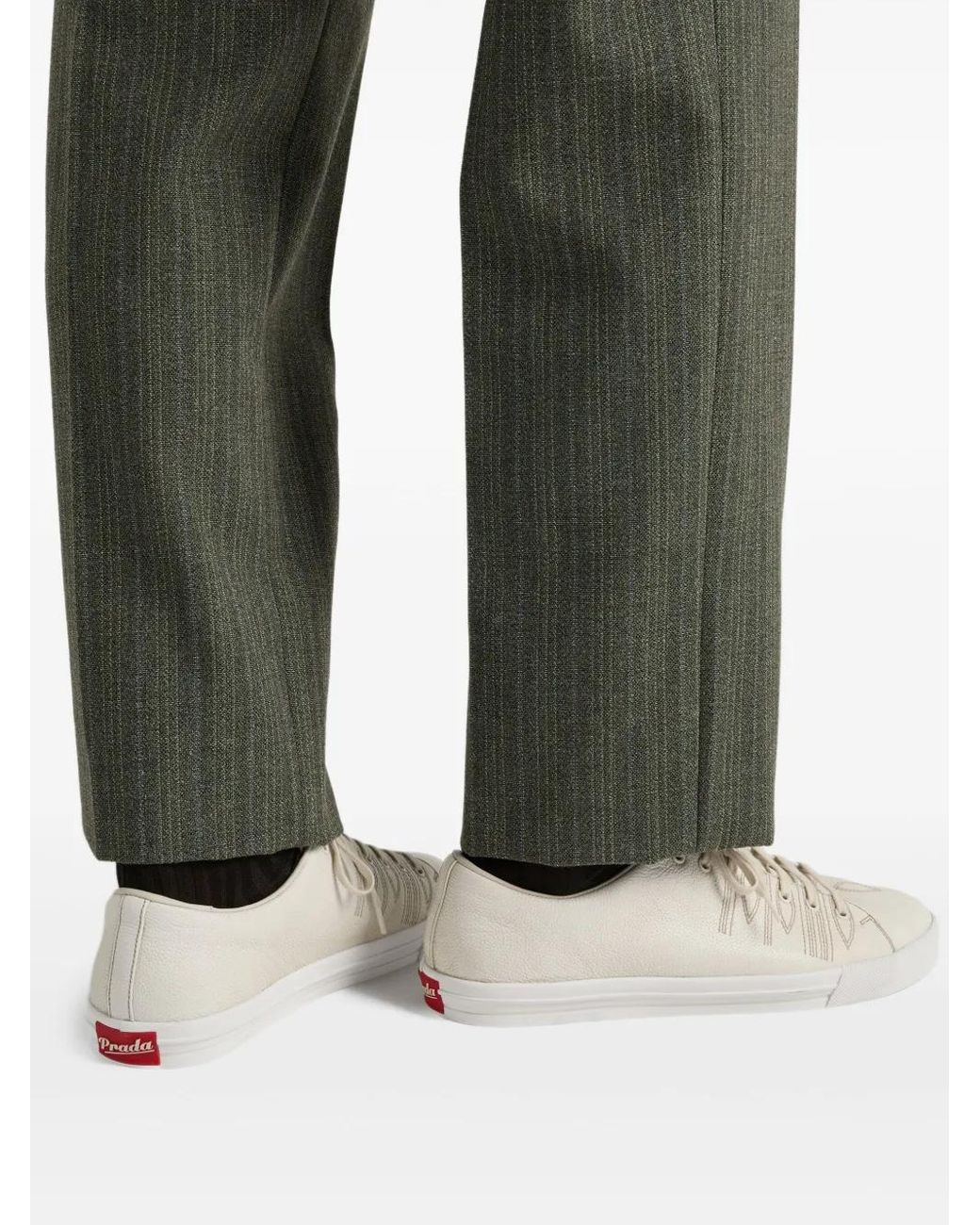 Prada Leren Sneakers Met Verouderd Effect in het Natural voor heren