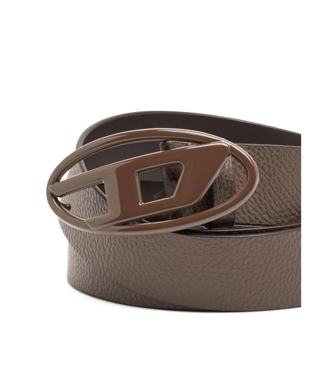 DIESEL Brown 4Cm Leather Belt With Matte Oval D Buckle