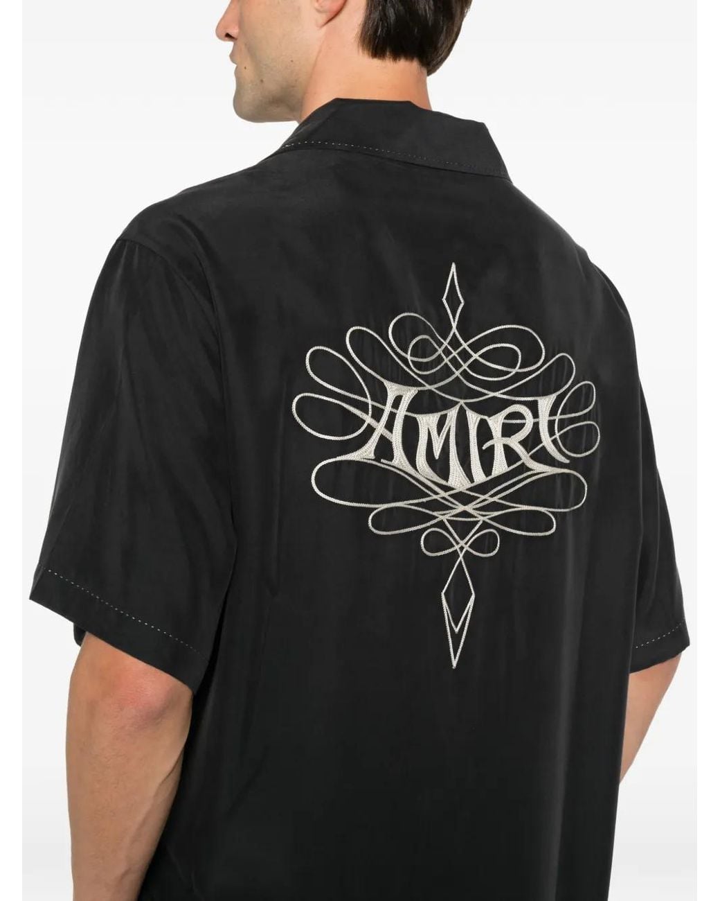 Amiri Black Logo-Embroidered Short-Sleeve Shirt for men