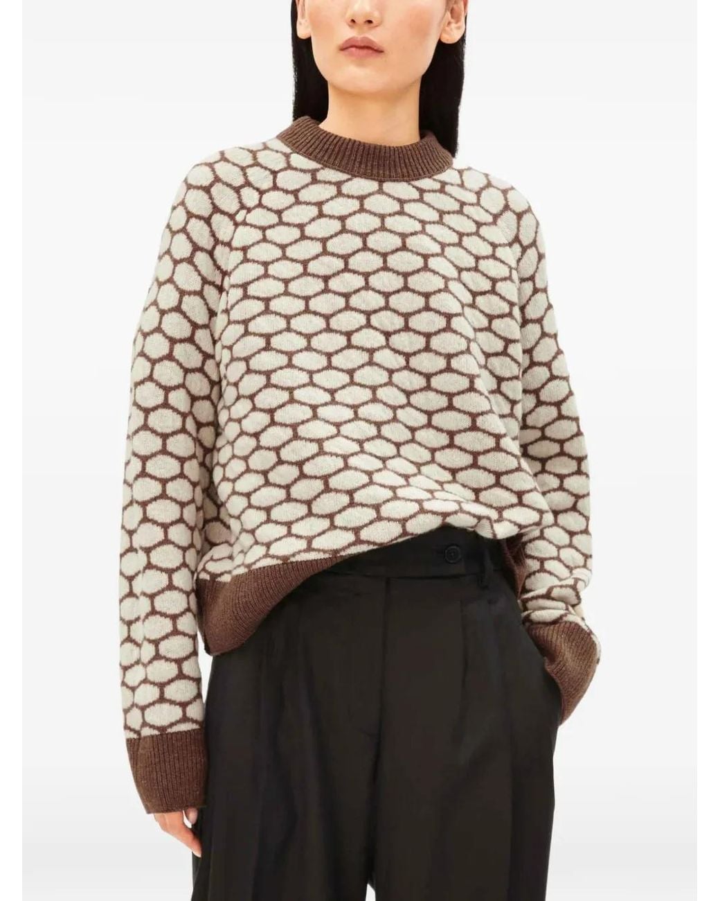 ARMEDANGELS Natural Dotted-Pattern Raglan-Sleeve Sweater