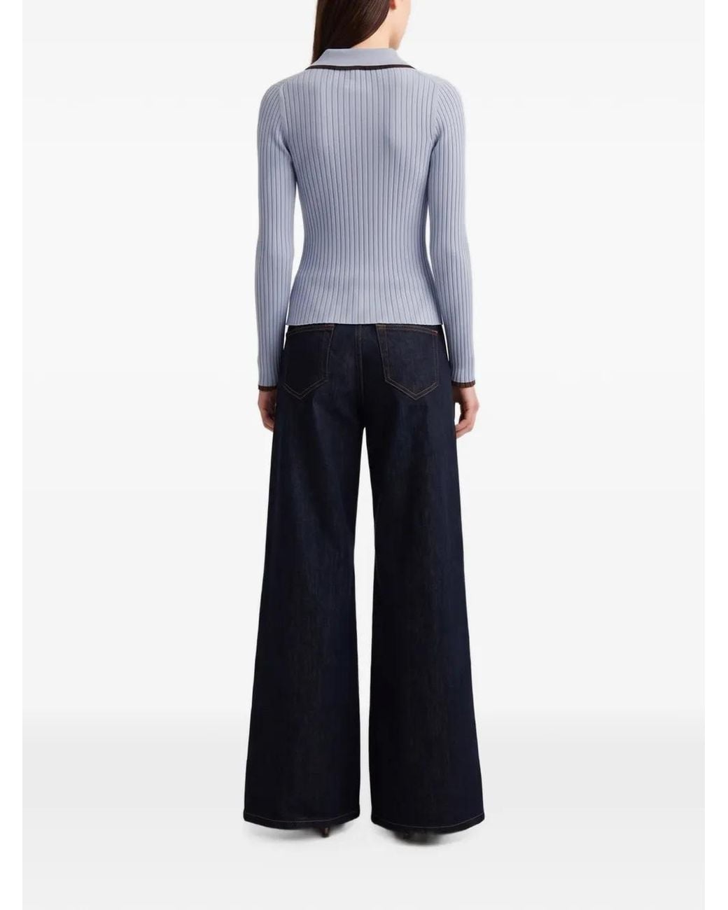 Anna Quan Blue Ashlen Ribbed-Knit Top