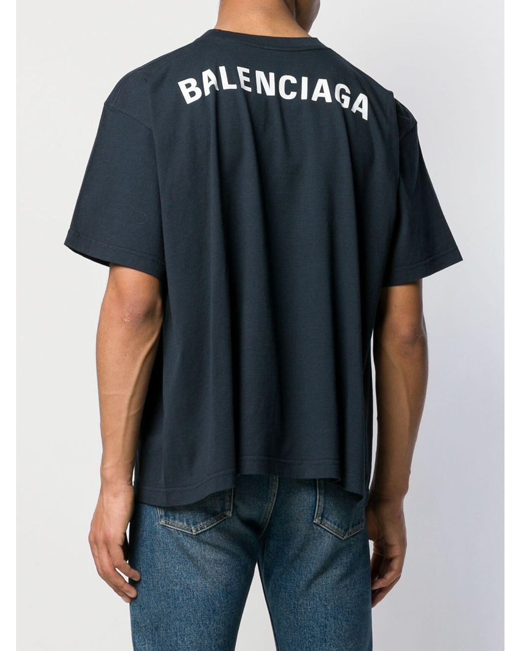 Balenciaga Rear Logo Print Oversize T-shirt in Blue for Men | Lyst