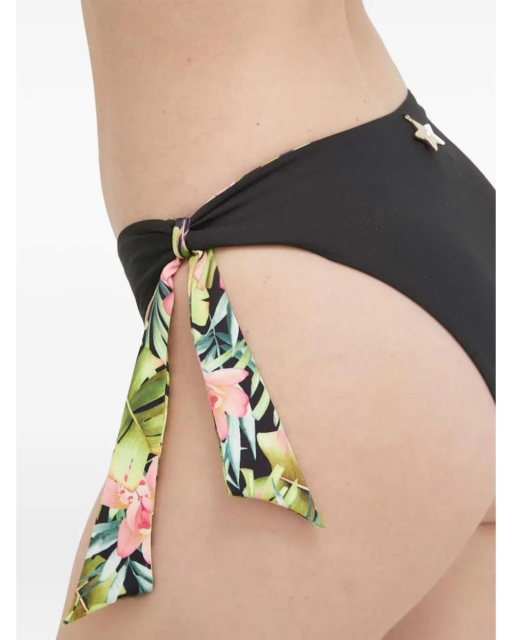 Liu Jo Black Floral-Print Side-Tie Reversible Bikini Bottoms