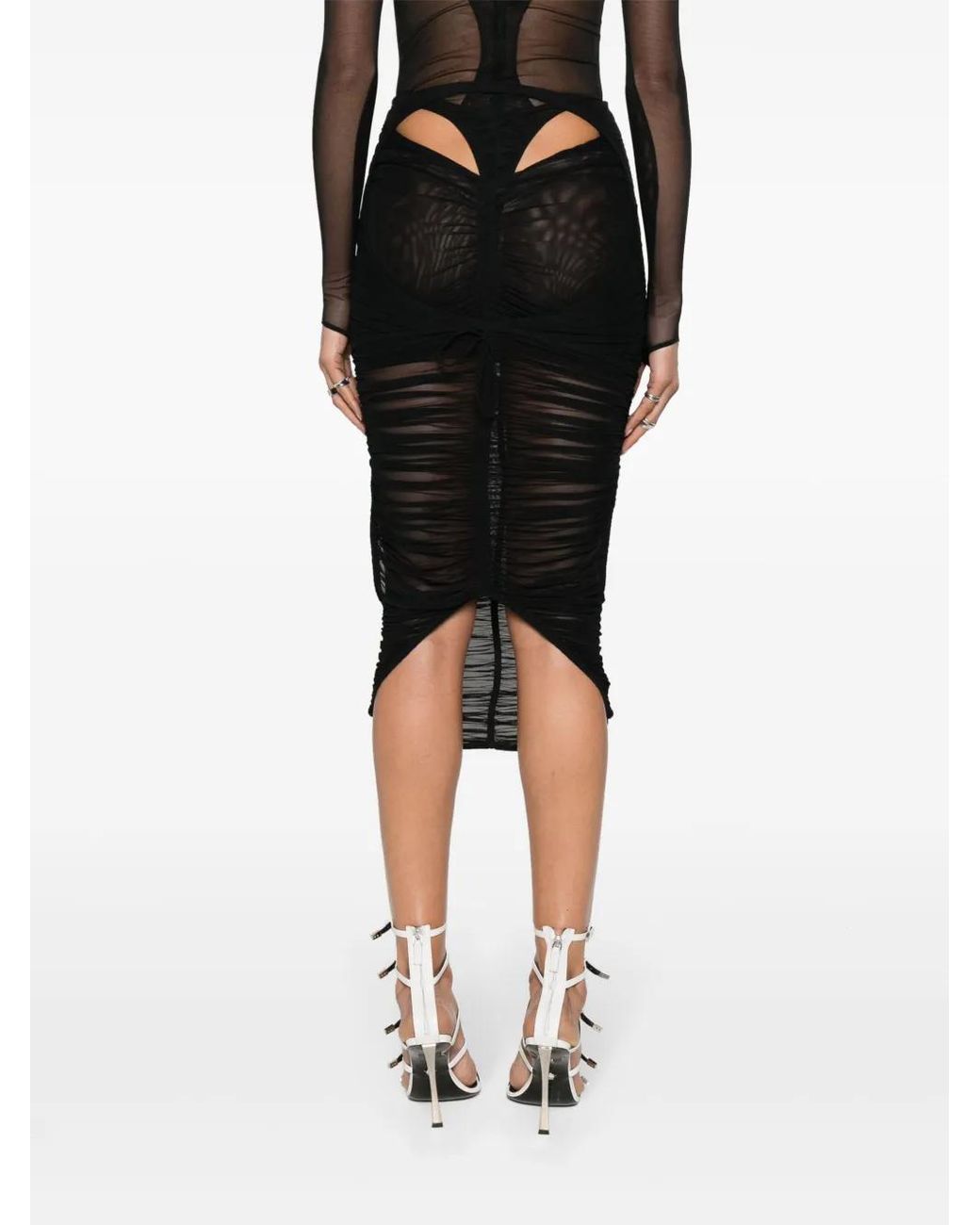 Mugler Black Draped Mesh Midi Skirt - Women's - Elastane/polyamide
