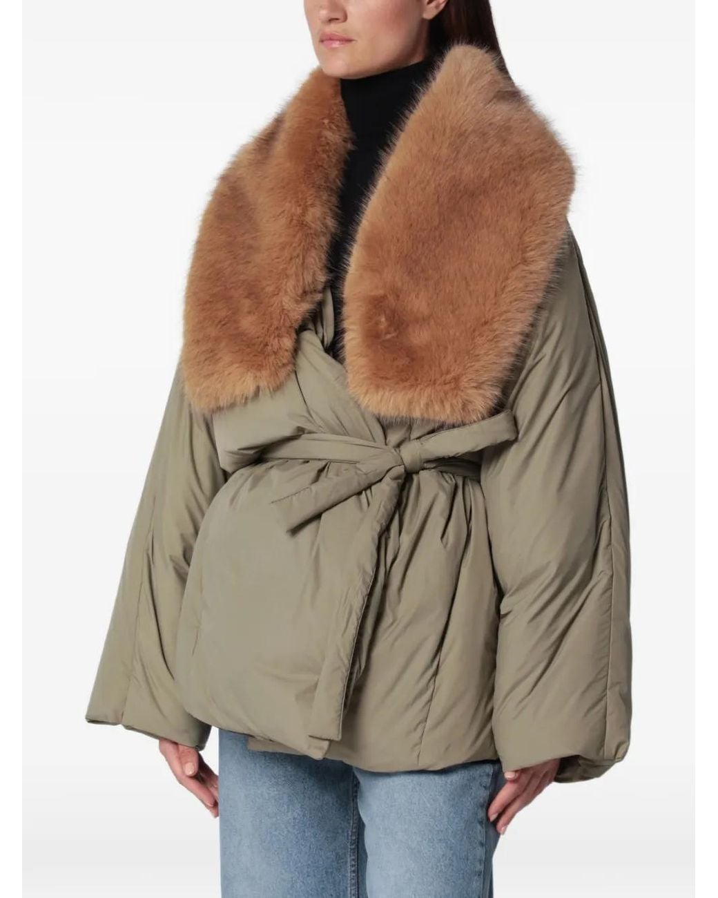 Source Unknown Brown Egizio Belt-Waist Puffer Jacket