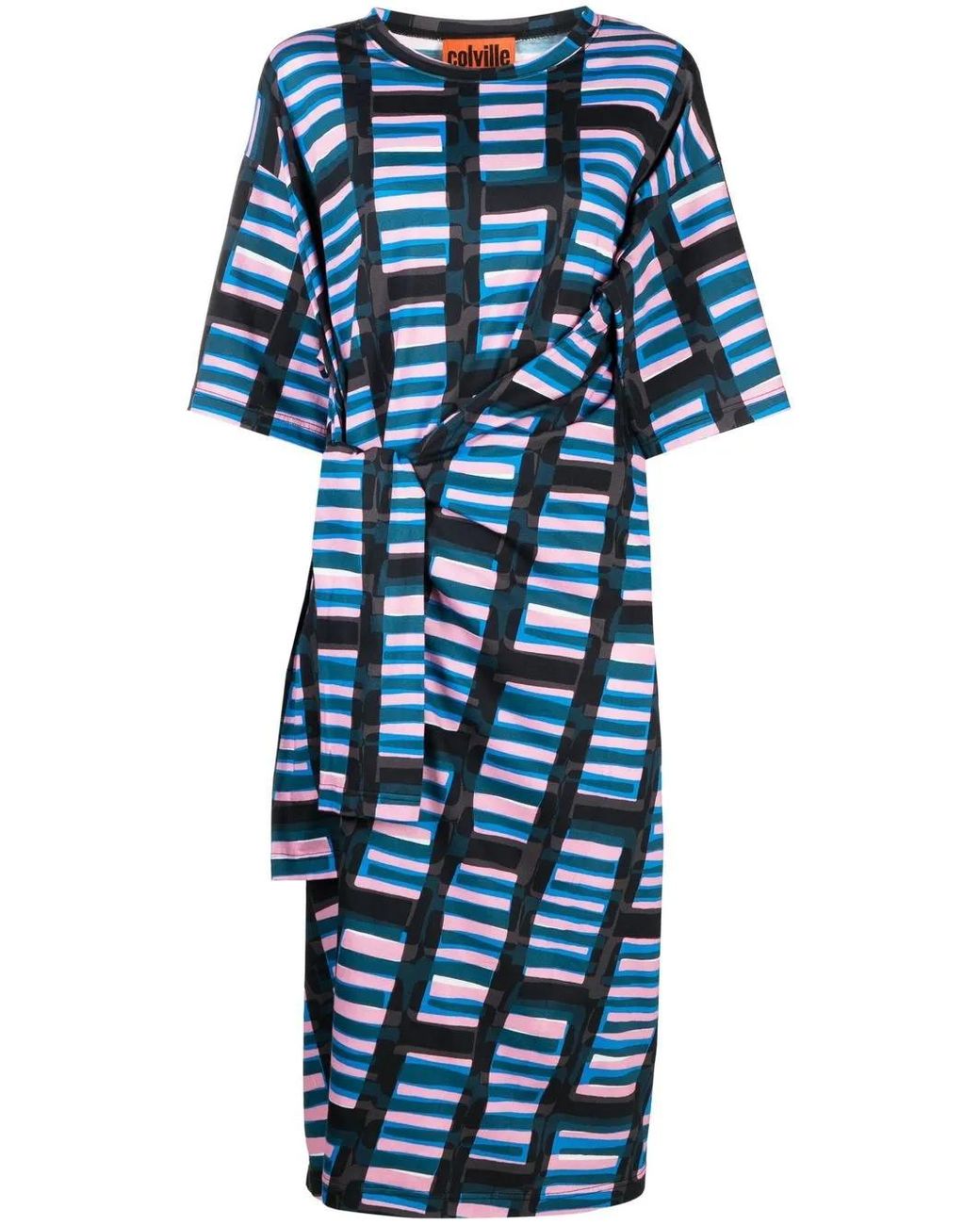 Colville Blue Abstract-Print Twisted Midi Dress