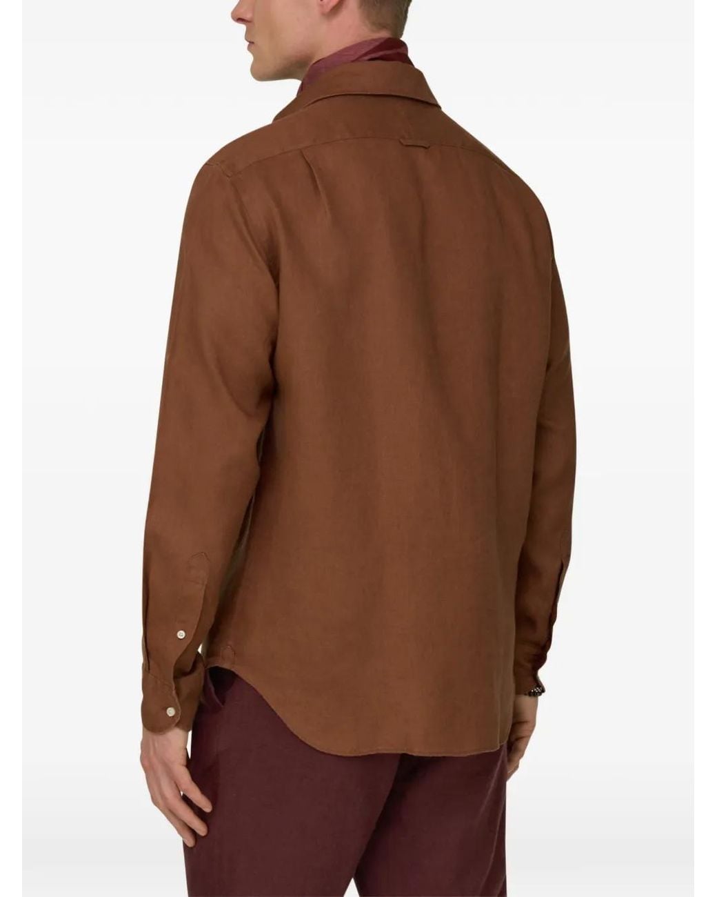 Boggi Brown Bowling Collar Linen Shirt for men