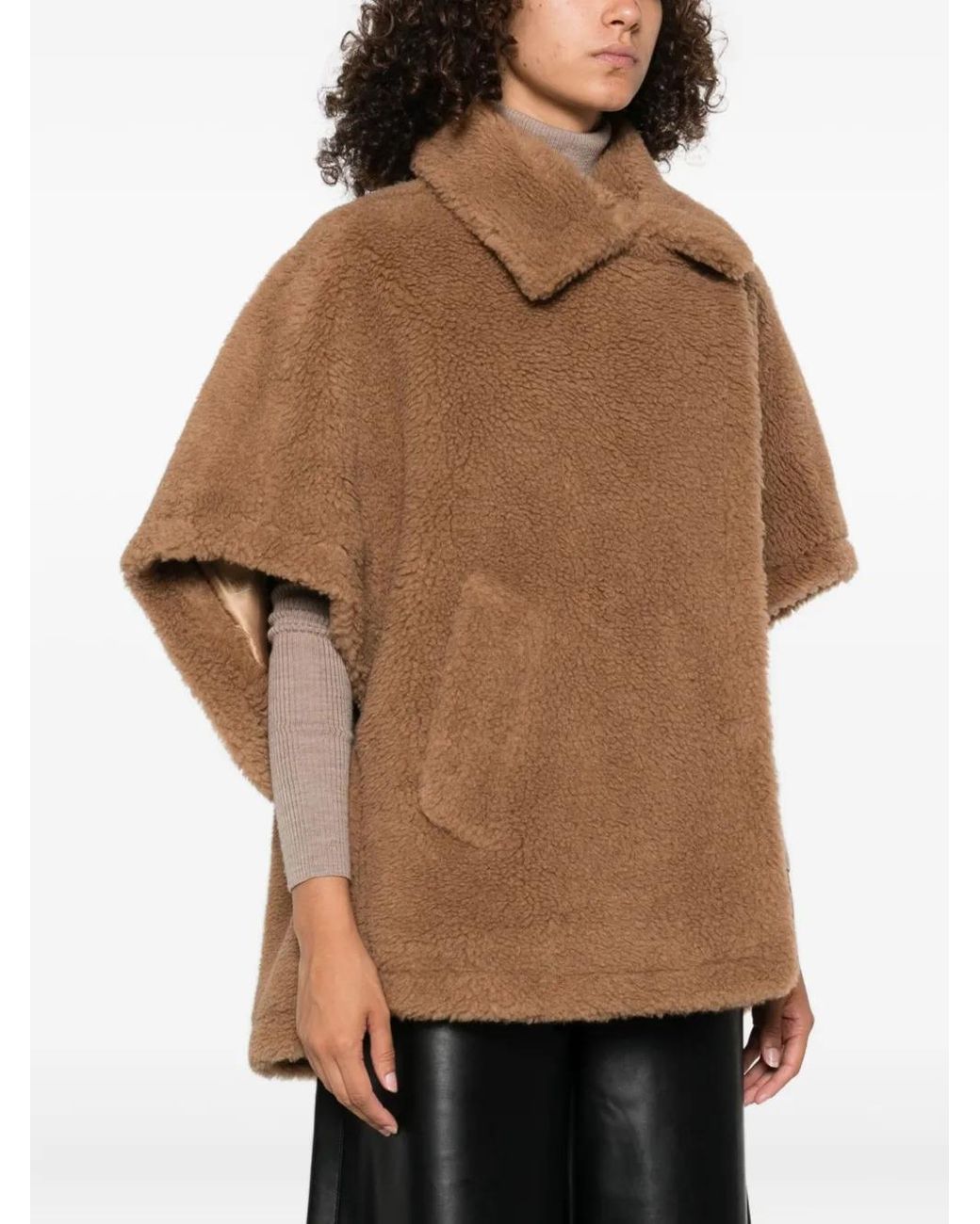 Max Mara Brown Shearling-Effect Cape Jacket