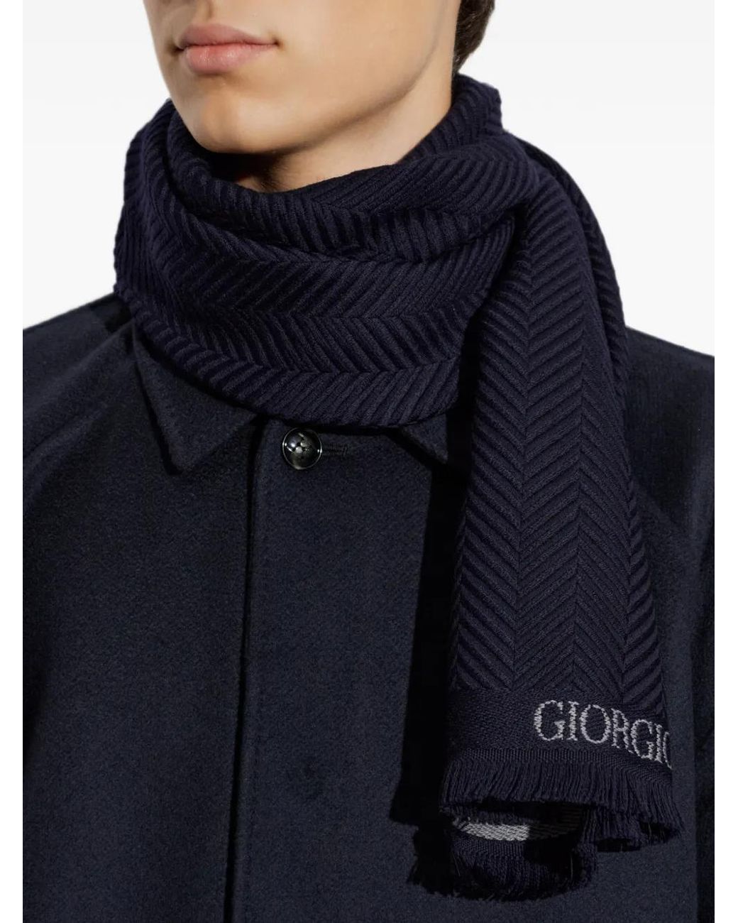 Giorgio Armani Blue Écharpe À Motif De Chevrons for men
