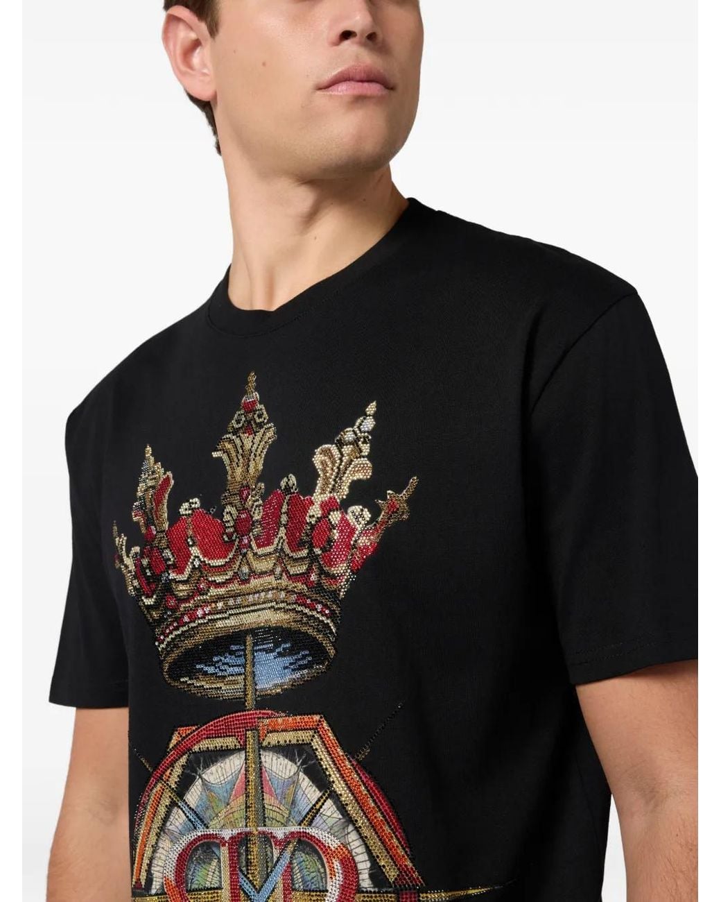 Philipp Plein Black Rhinestone Round-Neck T-Shirt for men