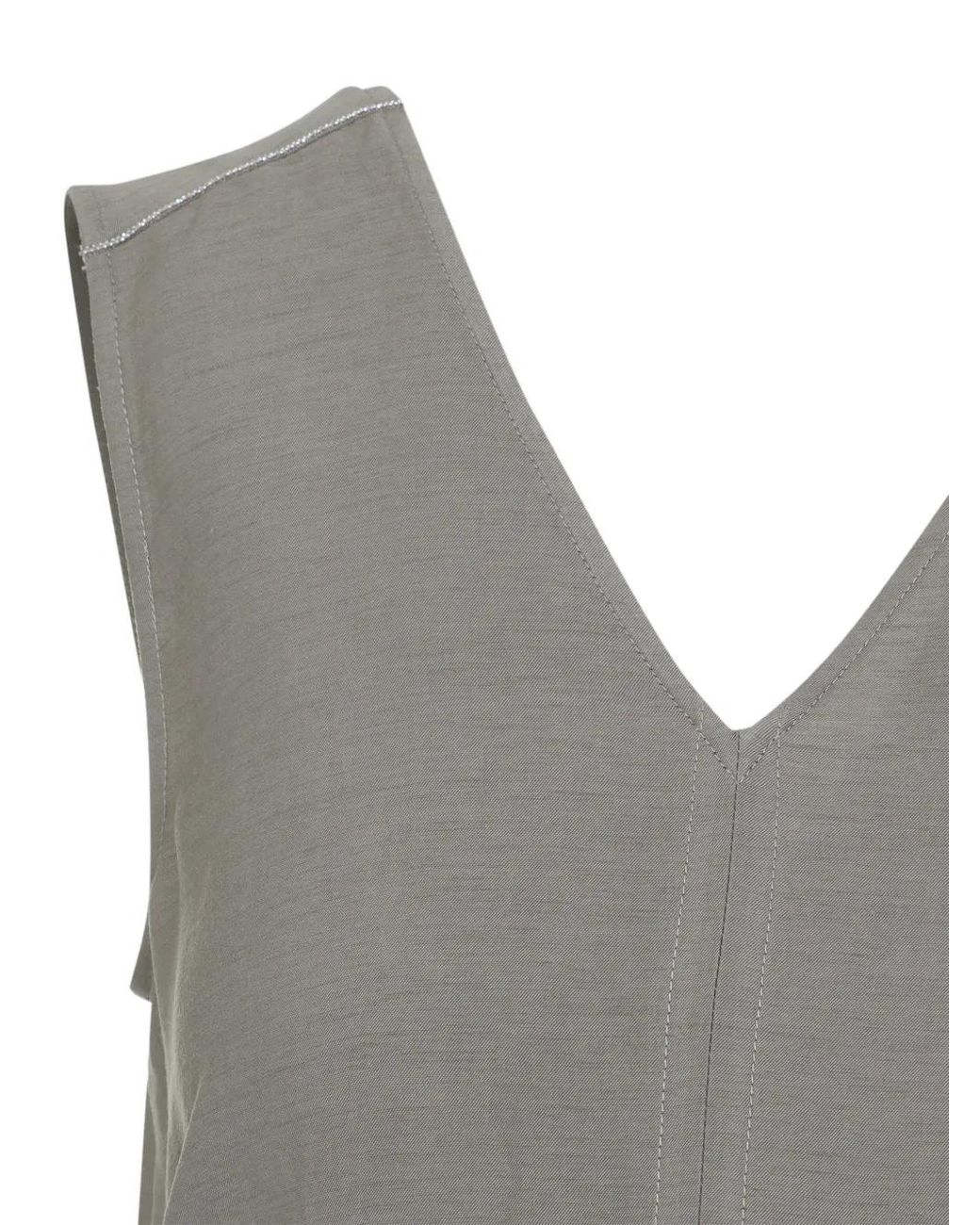 Peserico Gray V-Neck Midi Dress