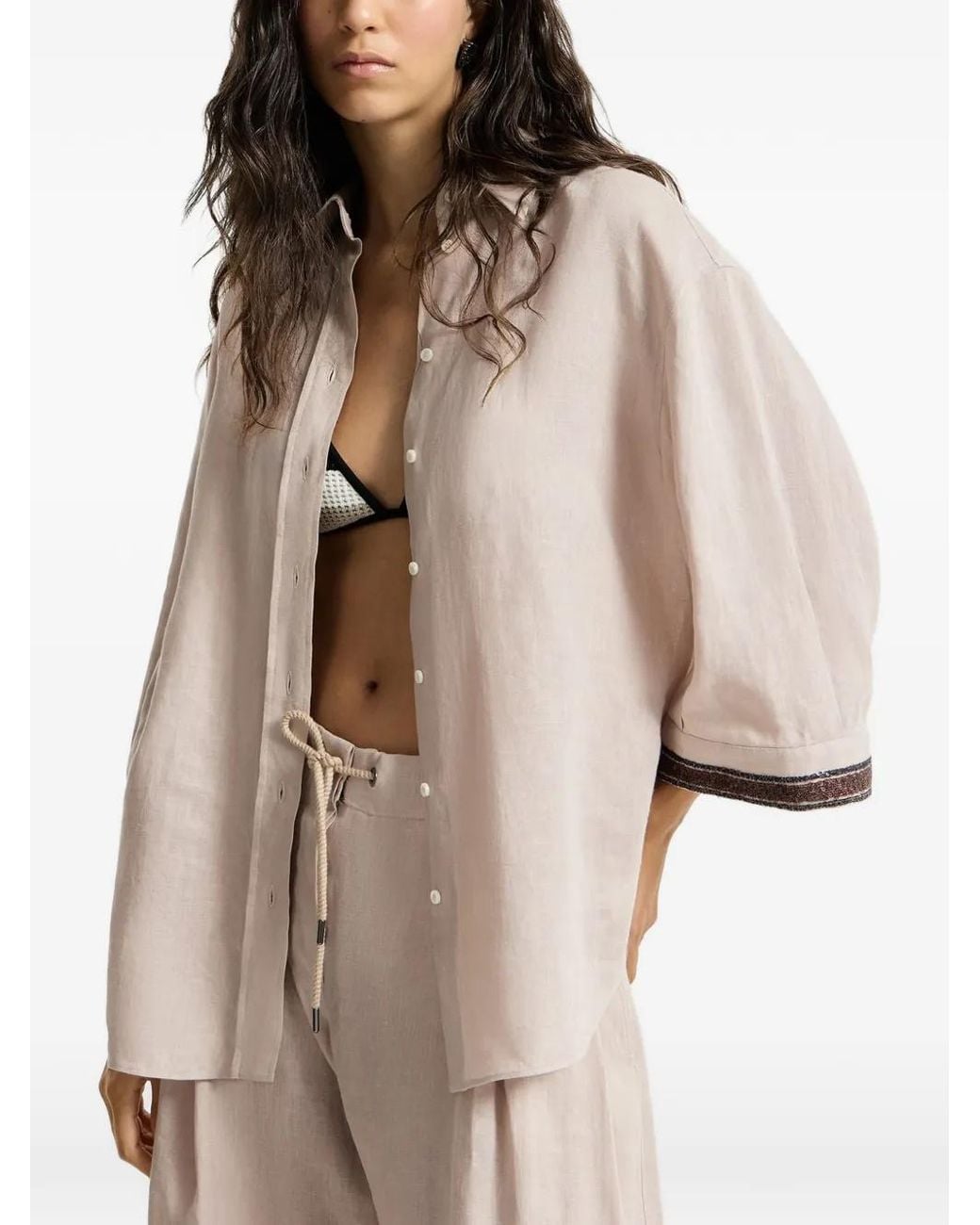 Brunello Cucinelli Natural Linen Shirt With Dazzling Cuffs