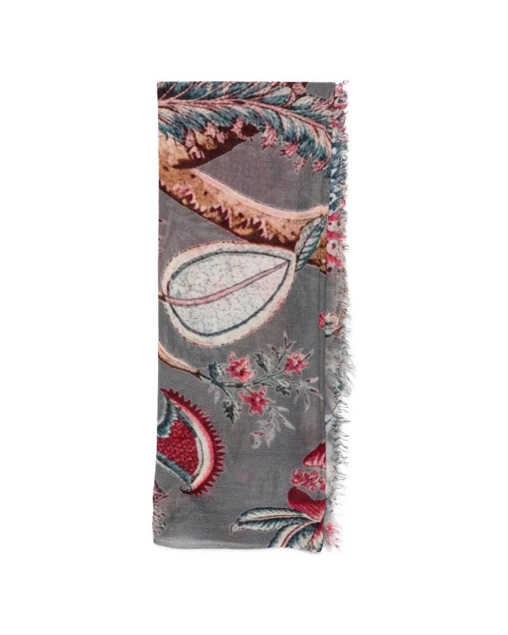Mouleta White Floral-Print Frayed Scarf