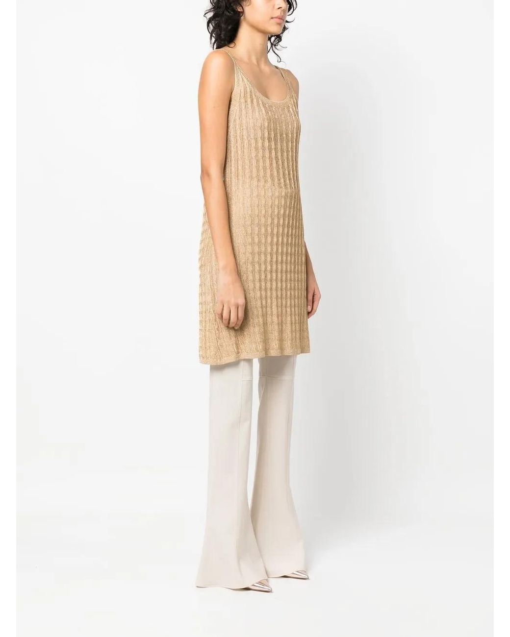 Prada Natural Knitted Sleeveless Midi Dress