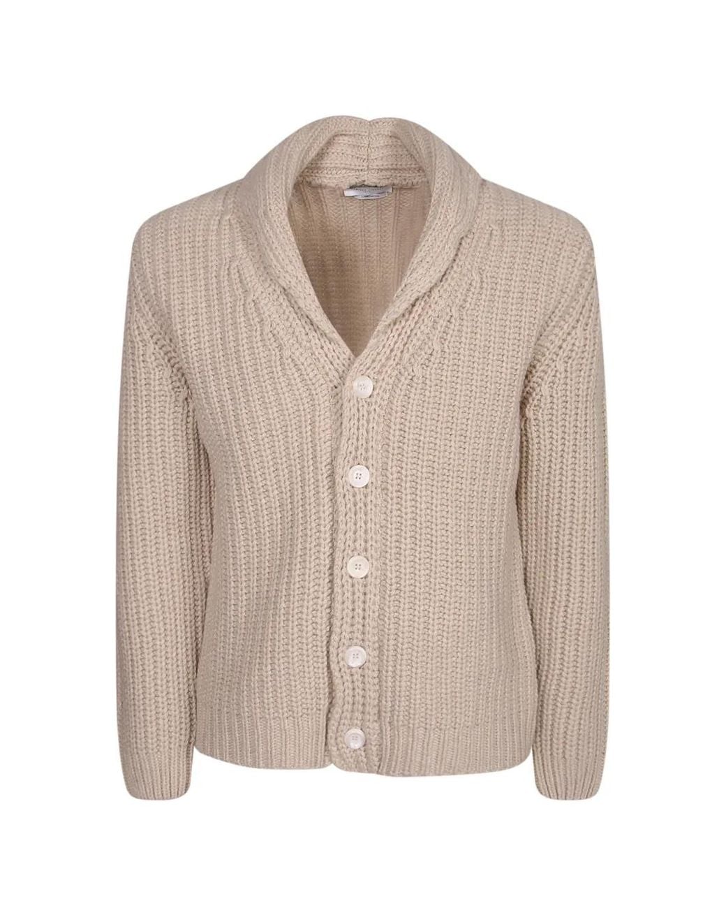 Daniele Fiesoli Natural Ribbed-Knit Shawl-Collar Cardigan for men