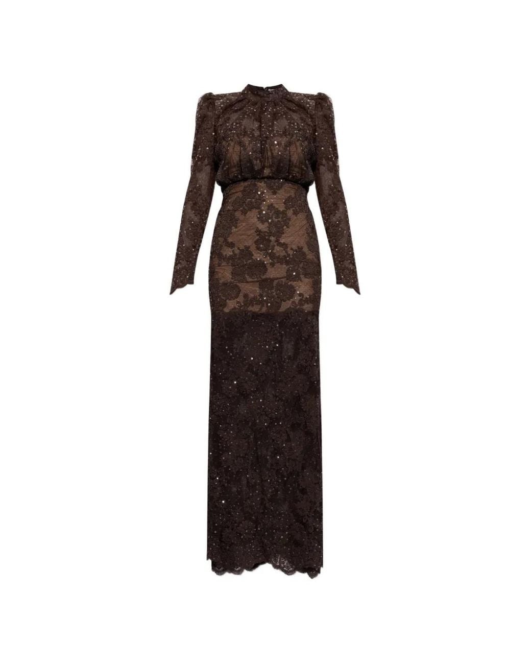 Self-Portrait Brown Sequin-Embellished Lace Maxi Dress