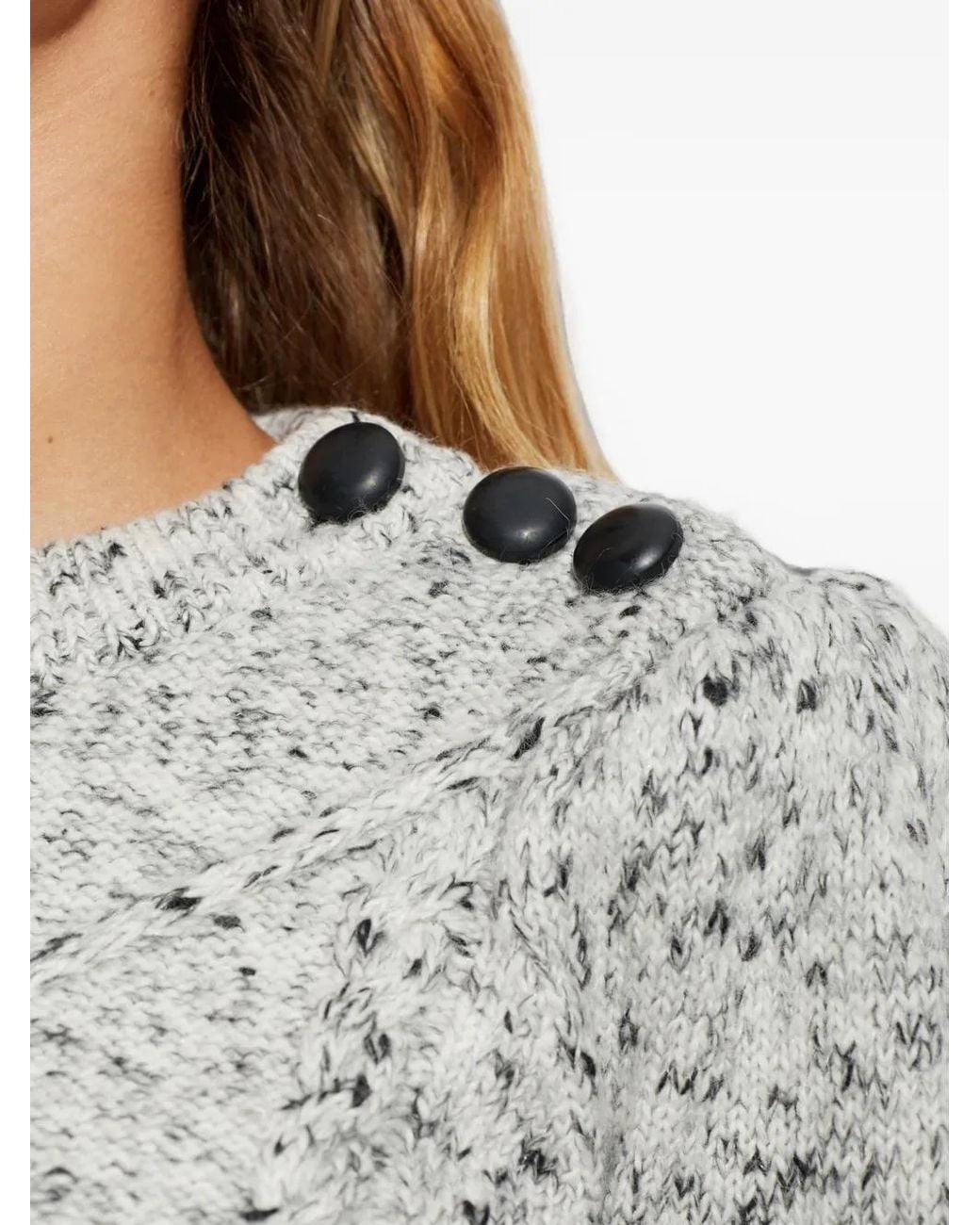 Isabel Marant Gray Anastasia Button-Embellished Cable-Knit Sweater