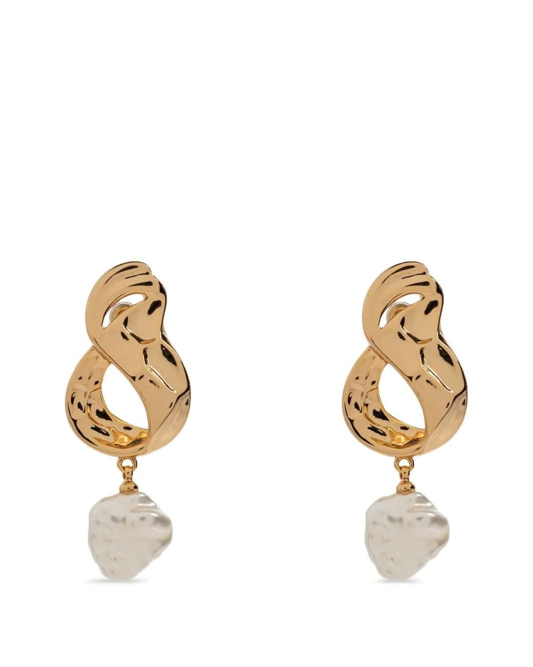 Self-Portrait Metallic Link Pearl Drop Earrings