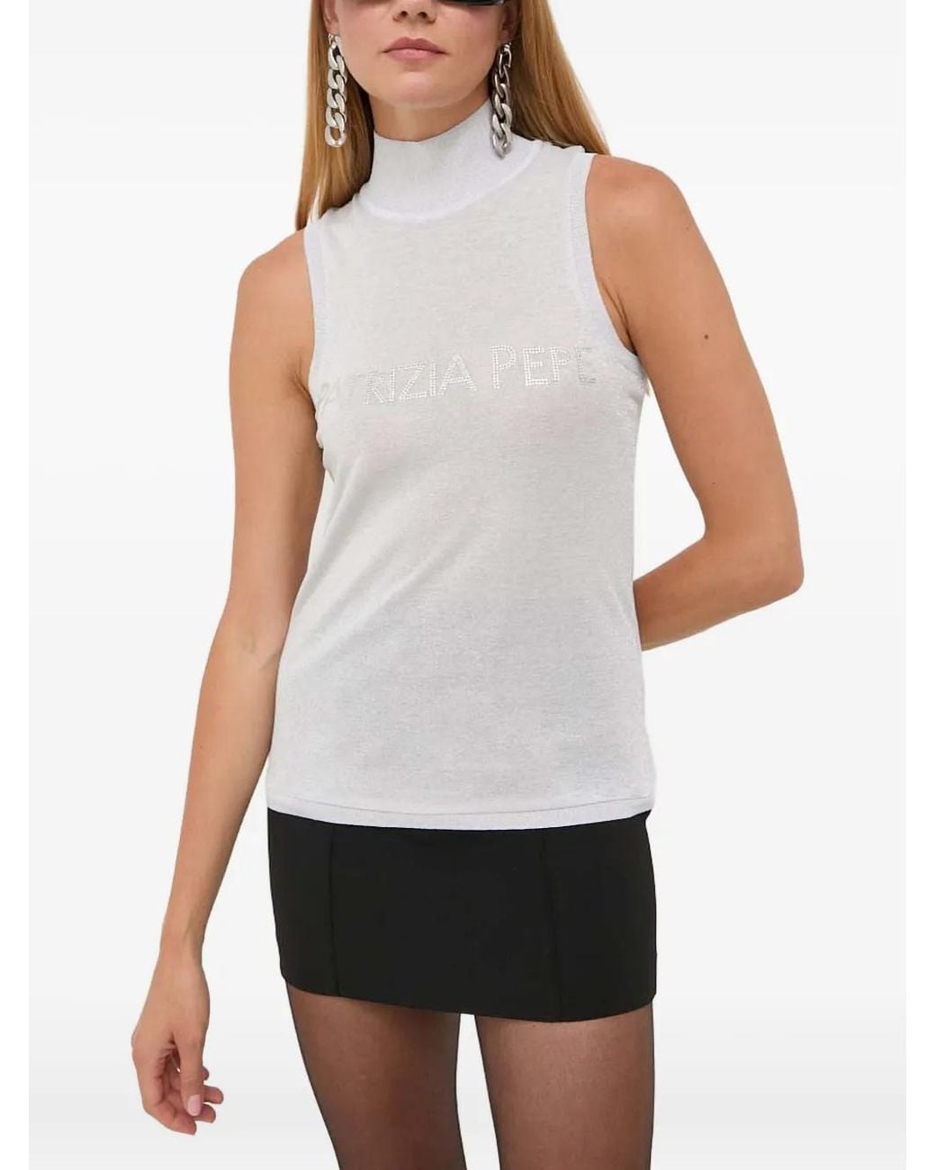 Patrizia Pepe White High-Neck Embellished Top
