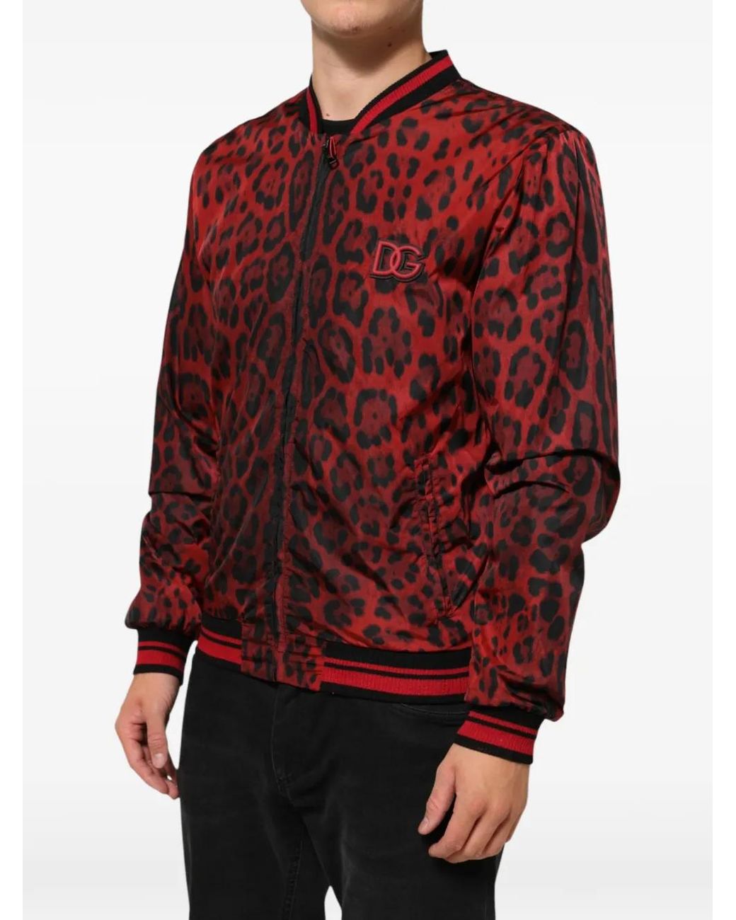 Dolce & Gabbana Red Leopard-Print Bomber Jacket for men