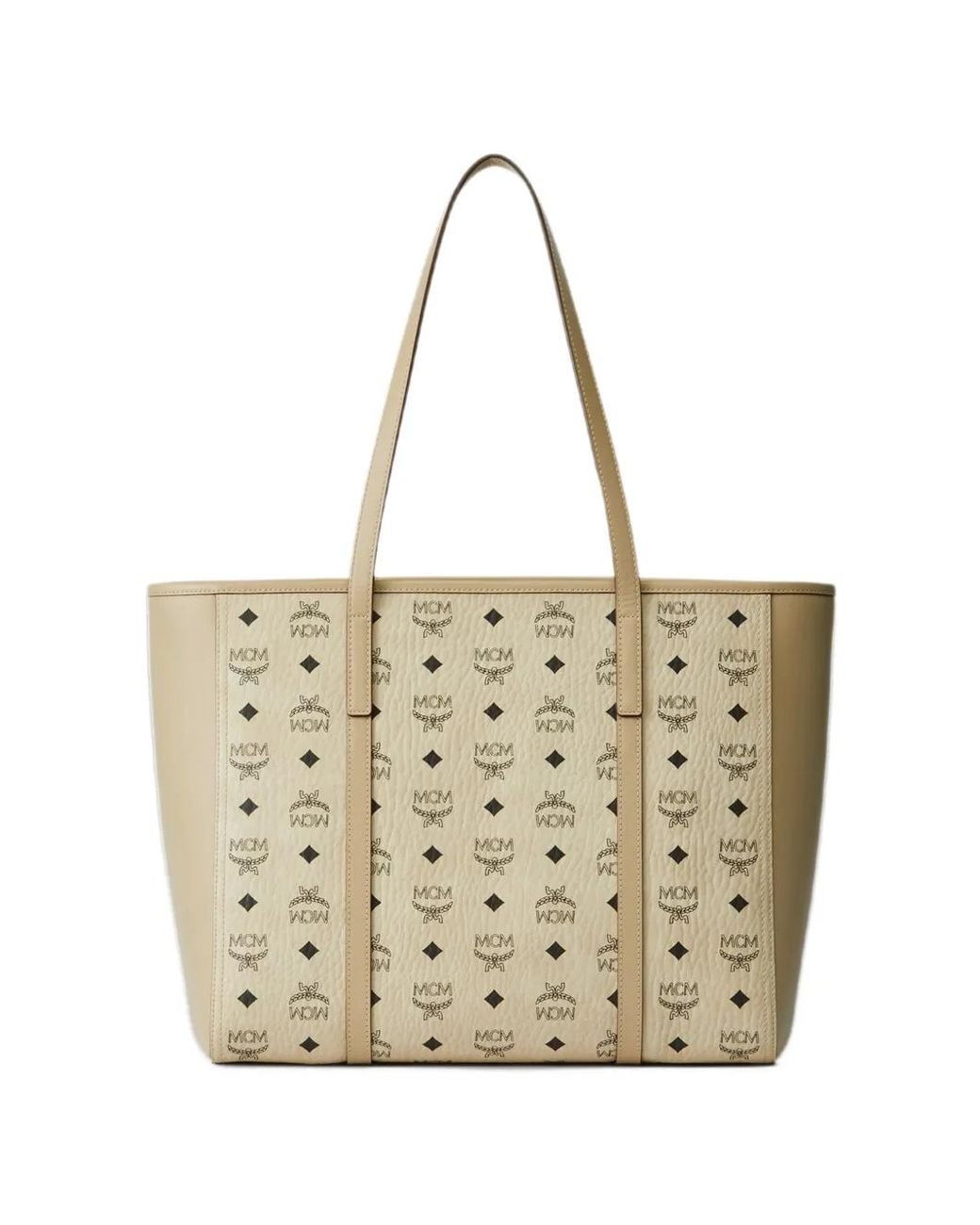 MCM White Medium Toni Visetos Logo-Print Tote Bag
