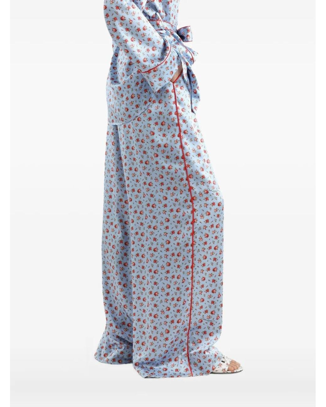 Dolce & Gabbana Blue Floral-Print Silk Trousers