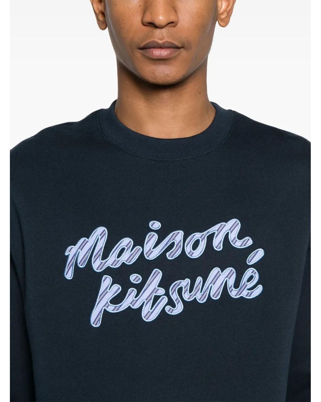 Maison Kitsuné Blue Handwriting Striped Comfort Sweatshirt Clothing for men
