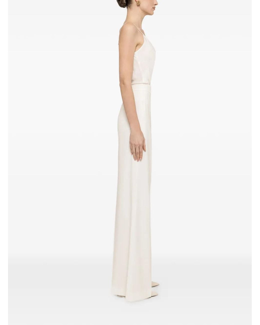Nissa White Tulle-Insert Viscose Top