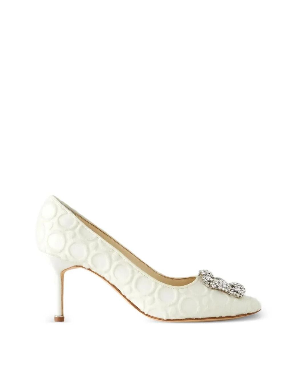 Manolo Blahnik White Hangisi Crystal-Buckle Pumps