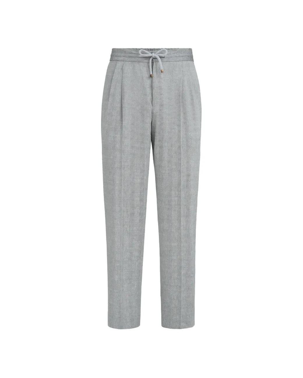 Brunello Cucinelli Gray Pants With Drawstring And Double Pleats for men