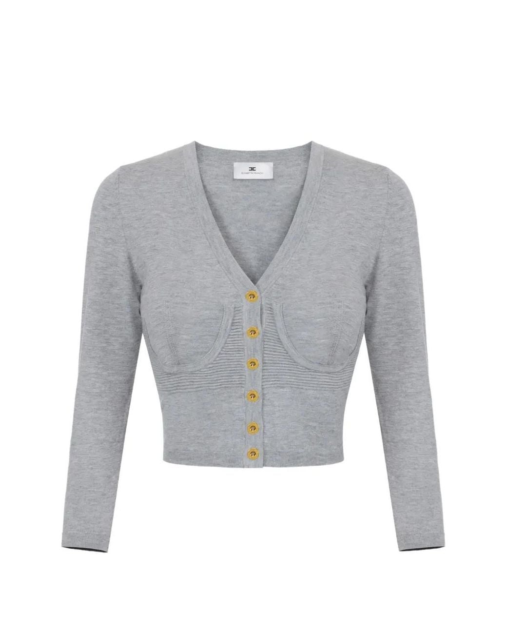 Elisabetta Franchi Gray Knit Bustier-Style Cardigan