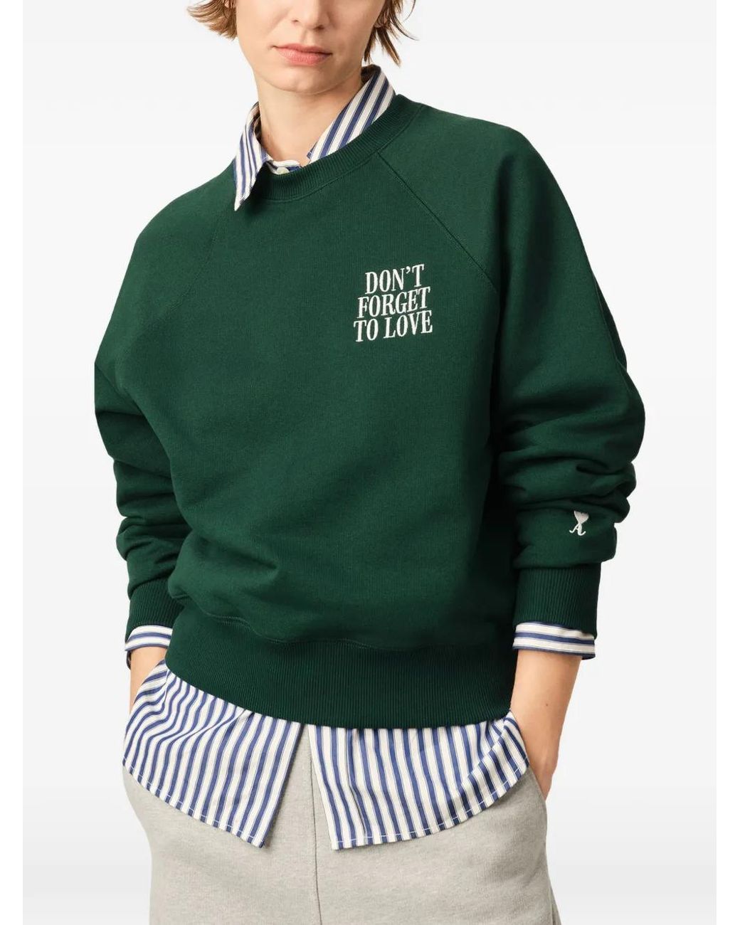 AMI Green Cotton "Don'T Forget To Love" Sweatshirt