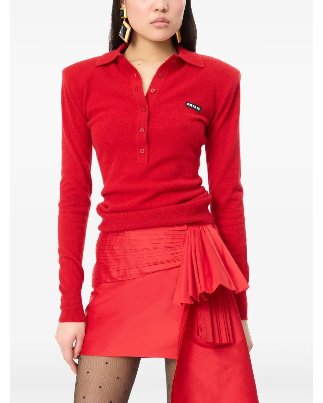 ROTATE BIRGER CHRISTENSEN Red Polo En Laine À Manches Longues