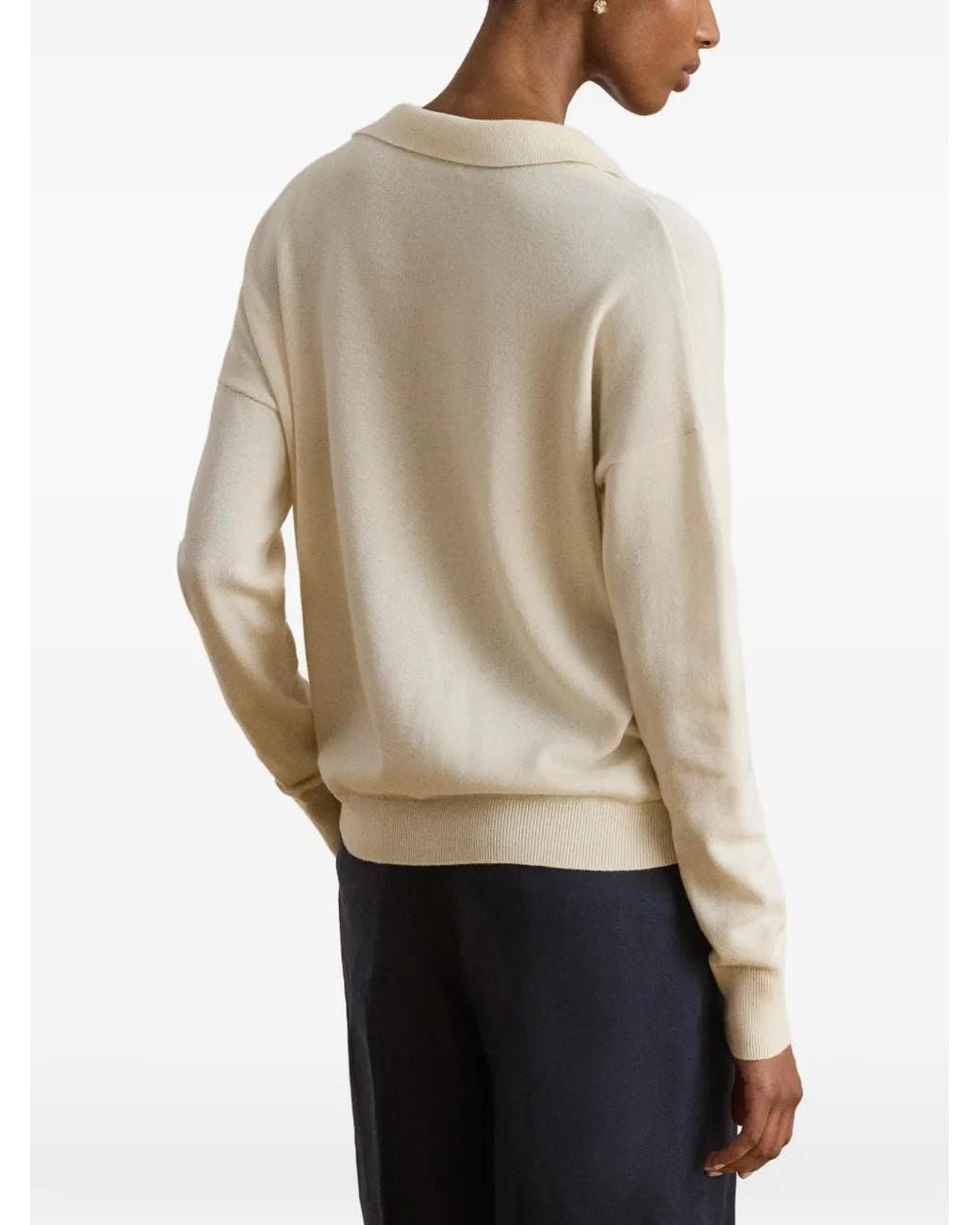 Ralph Lauren White V-Neck Collared Sweater