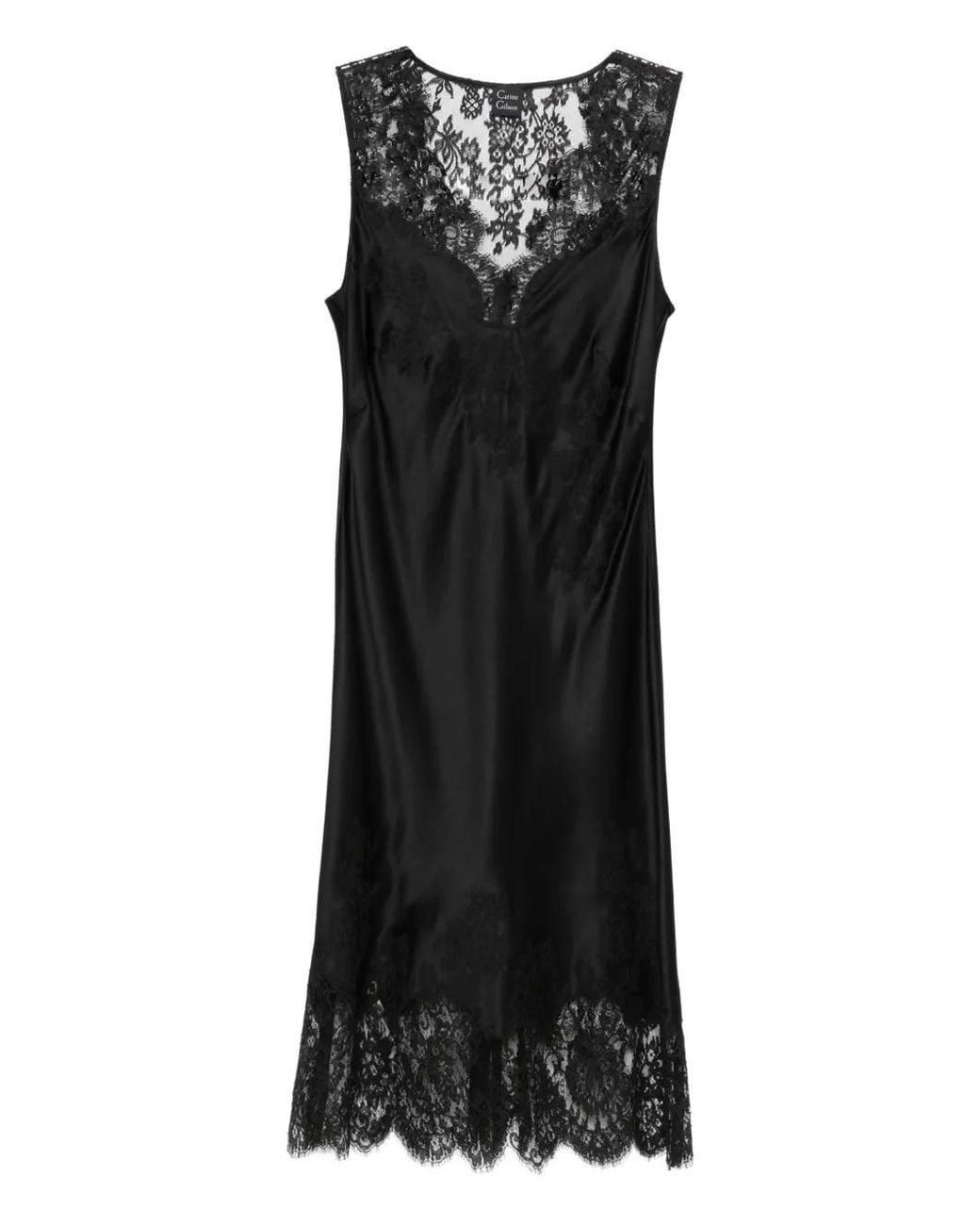 Carine Gilson Black Lace V-Neckline Slip Dress
