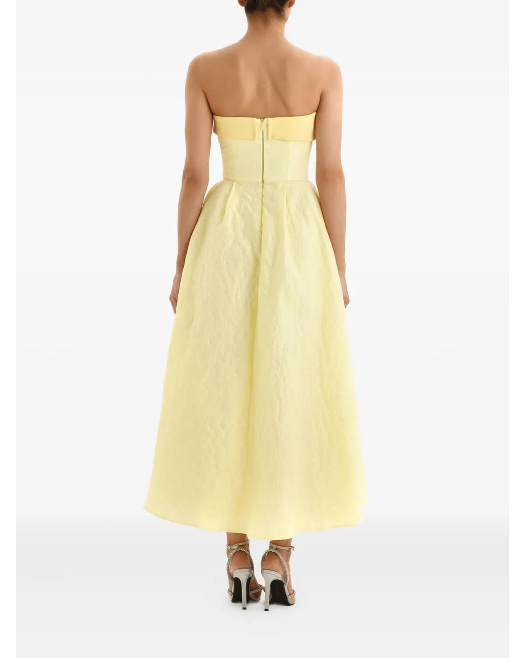 POST MERIDIEM Yellow Jacquard Satin-Panel Midi Dress