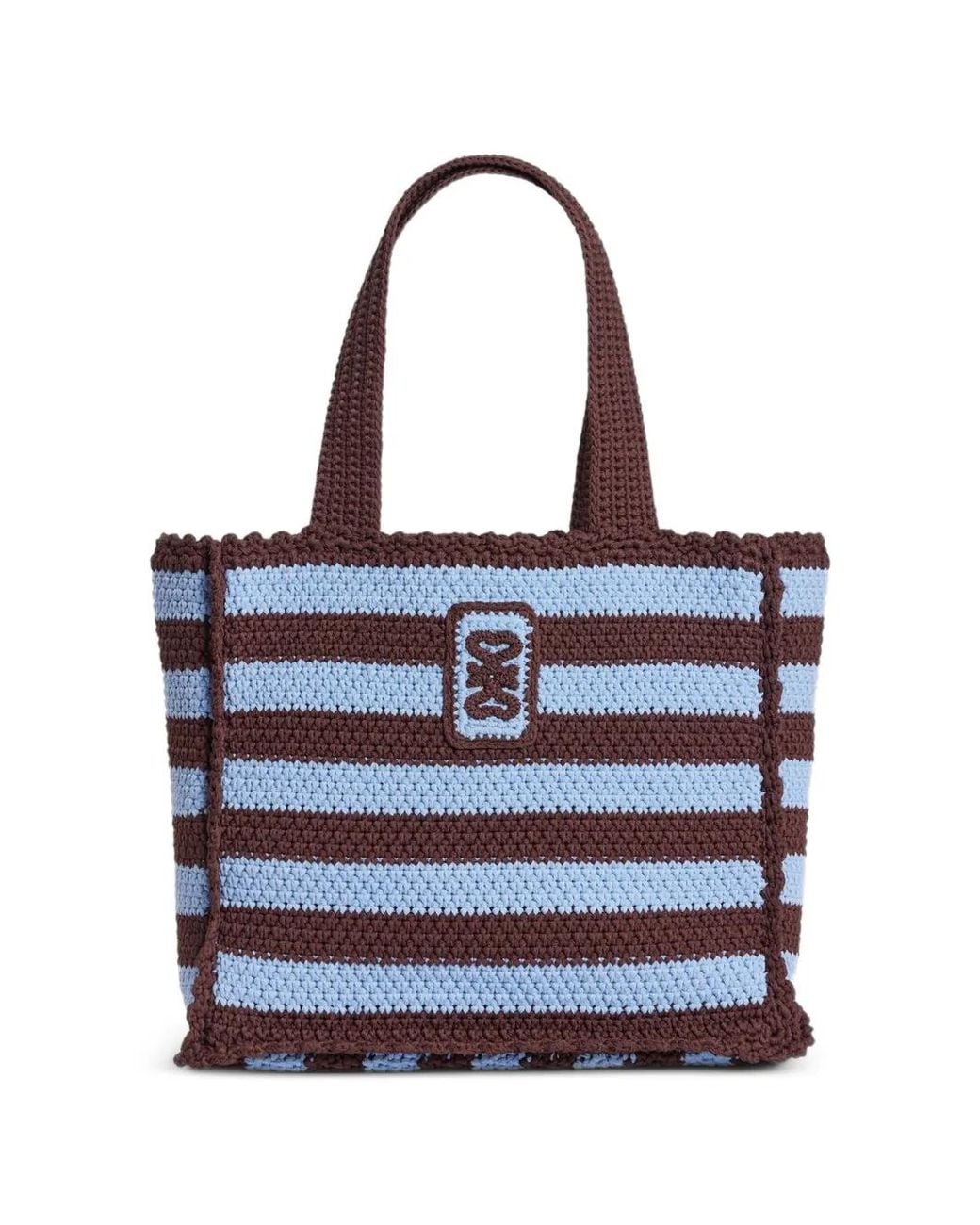 Sandro Blue Striped Crochet-Knit Tote Bag