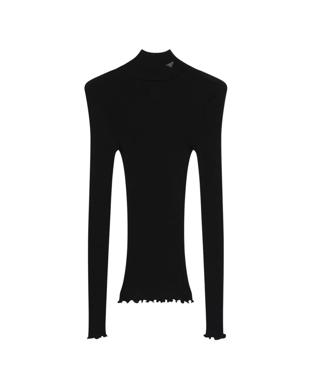 Prada Black Ribbed-Knit High-Neck Triangle-Logo T-Shirt