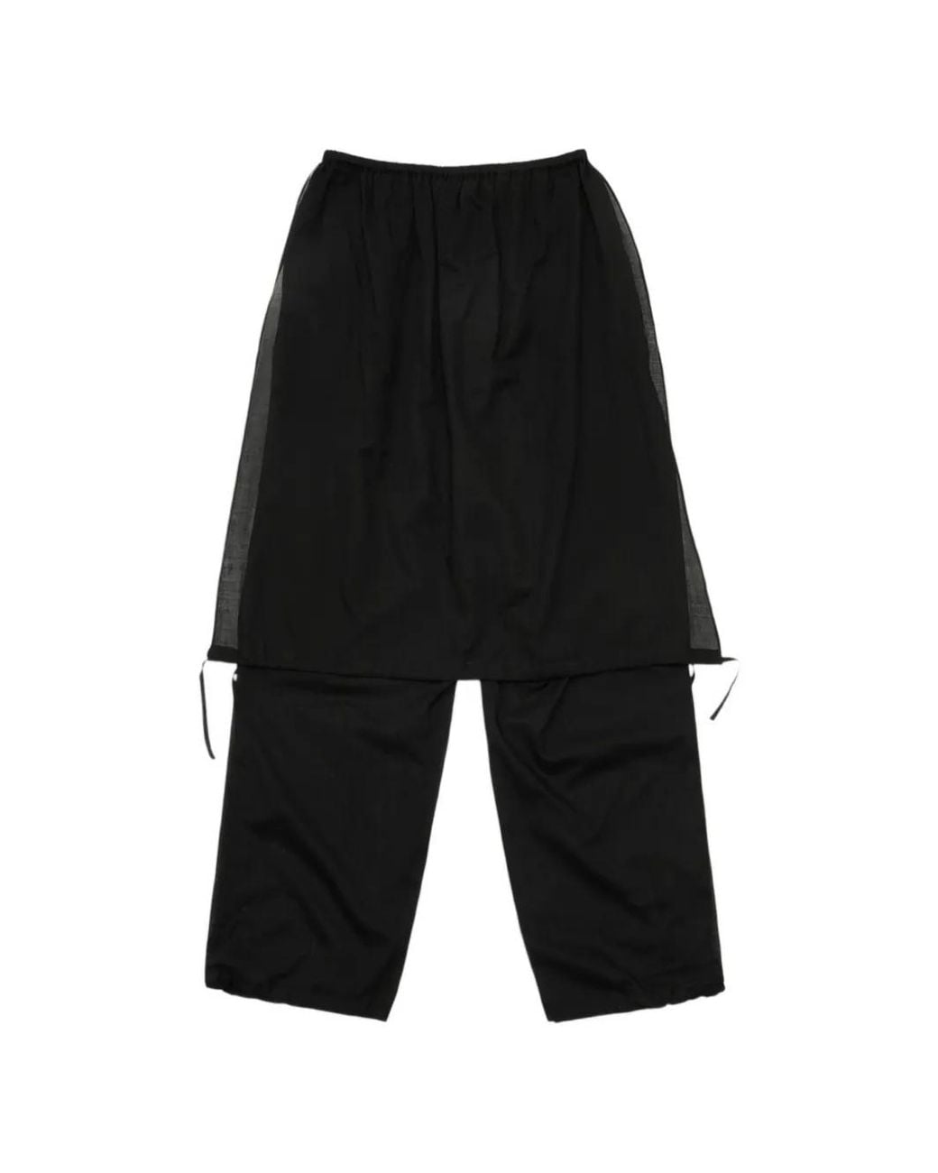 Amomento Black Layered Drawstring Straight-Leg Trousers
