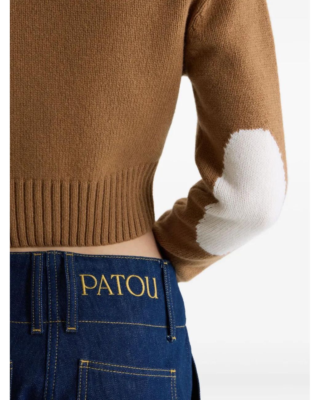 Patou Brown Button-Embellished Elbow-Patch Cardigan