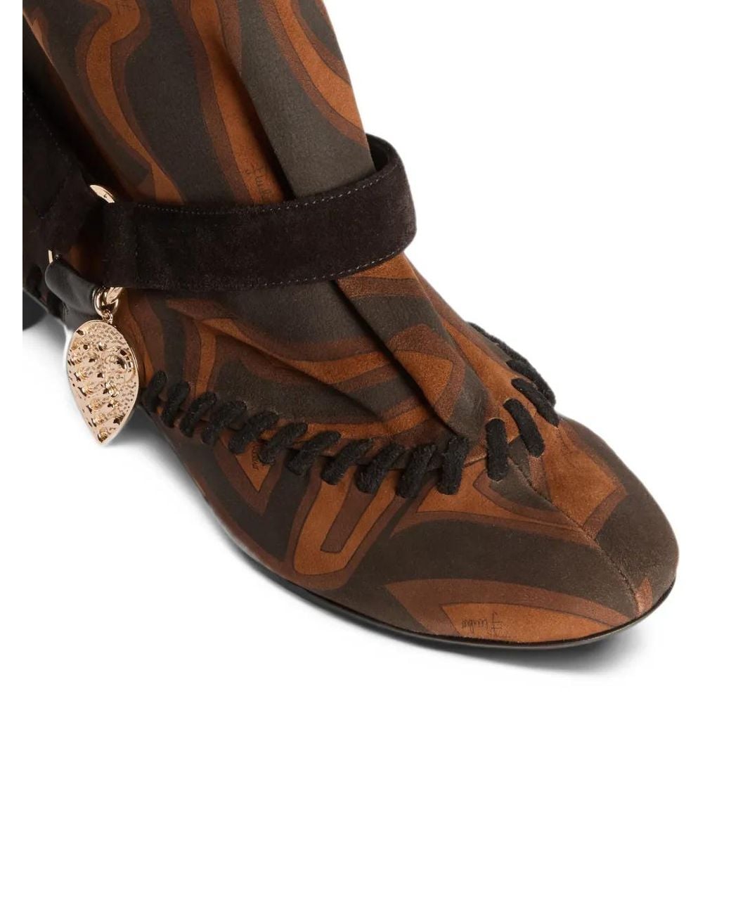 Emilio Pucci Brown Leather Labirinto Print Ankle Boots