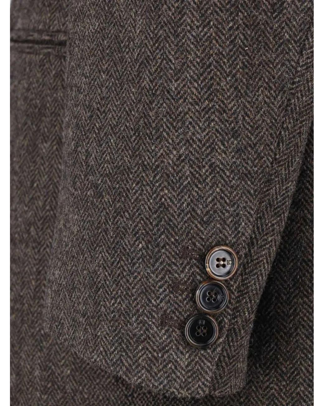 Low Classic Brown Herringbone-Pattern Wool Blazer